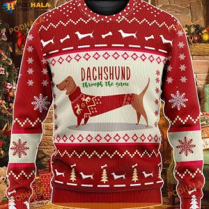 3D Dachshund Through The Snow Christmas Funny Ugly Sweater
