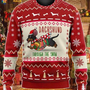 3D Dachshund Through The Snow Christmas Knitted Sweater