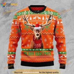 3D Deer Merry Huntmas Hunting Ugly Christmas Sweater