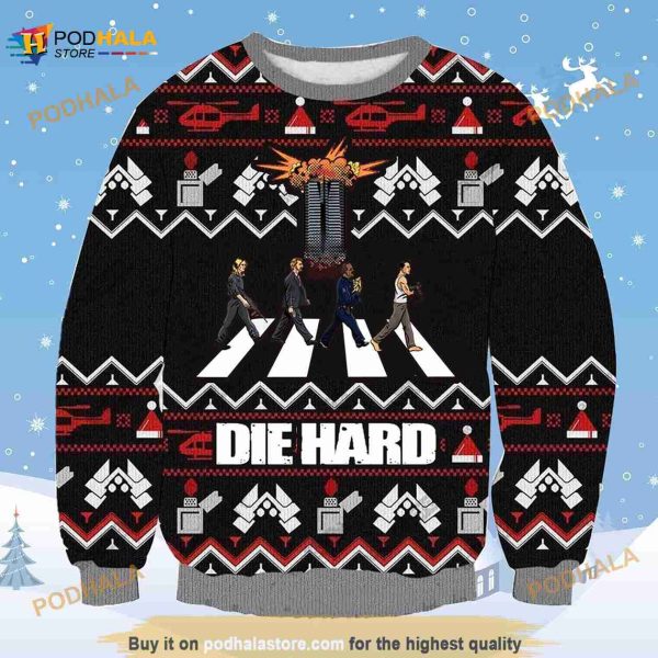 3D Die Hard Four Men Walk Xmas Funny Ugly Sweater