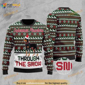 3D Doberman Pinschers Through The Snow Christmas Funny Ugly Sweater