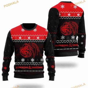 3D Dungeons And Dragons Funny Ugly Sweater Roll And Dragon