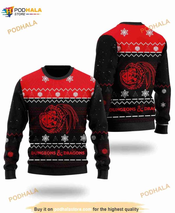3D Dungeons And Dragons Funny Ugly Sweater Roll And Dragon