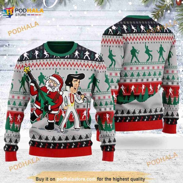 3D Elvis Presley and Santa Ugly Christmas Sweater