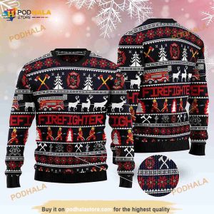 3D Firefighter Reindeer Ugly Christmas Sweater