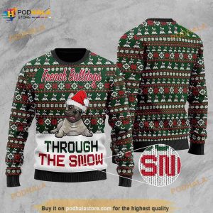 3D French Bulldogs Through The Snow Christmas Funny Ugly Sweater