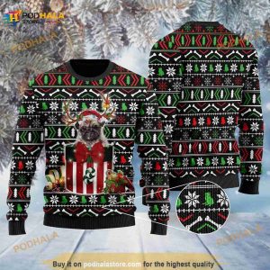 3D Funny Pug In The Gift Box Funny Ugly Sweater