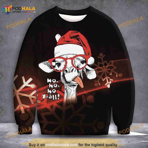 3D Giraffe Ho Ho Ho Funny Ugly Sweater Funny Christmas