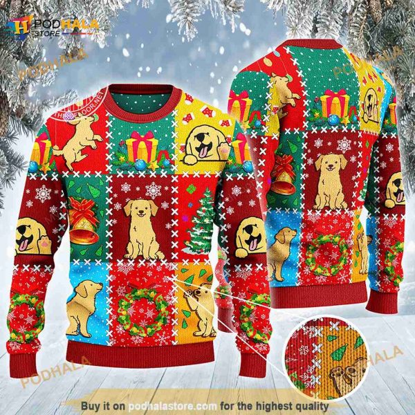 3D Golden Retriever Dog Lovers Christmas Wishes All Over Print Funny Ugly Sweater