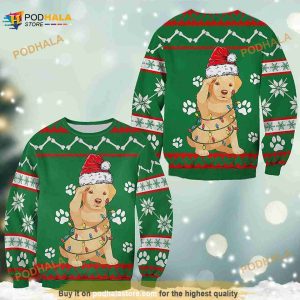 3D Golden Retriever Green Christmas Sweatshirt, Christmas Xmas Sweater
