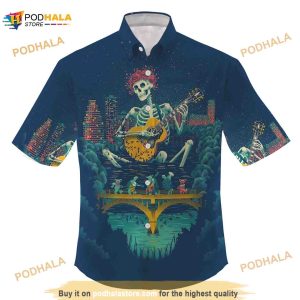 3D Grateful Dead Tropical Hawaiian Shirt, Aloha Shirt, Skull And Dancing Bears Button Up Shirt