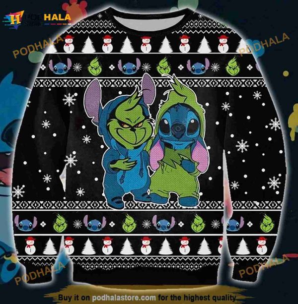 3D Grinch And Stitch 3D Christmas Funny Ugly Sweater