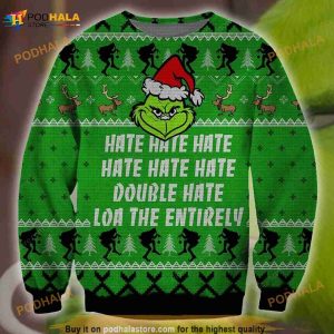 3D Grinch Hate Hate Hate Symbol 3D Christmas Funny Ugly Sweater
