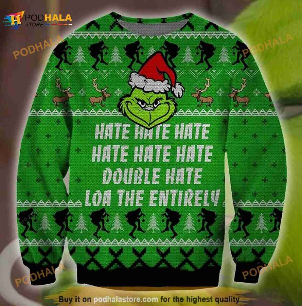 3D Grinch Hate Hate Hate Symbol 3D Christmas Funny Ugly Sweater