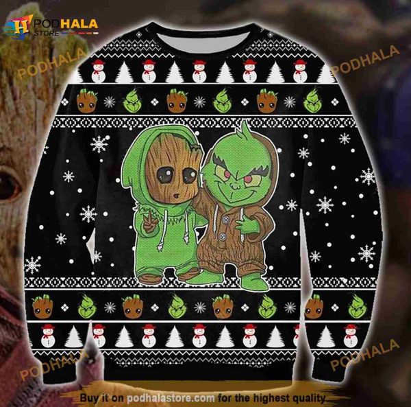 3D Groot And Grinch Funny Christmas Funny Ugly Sweater