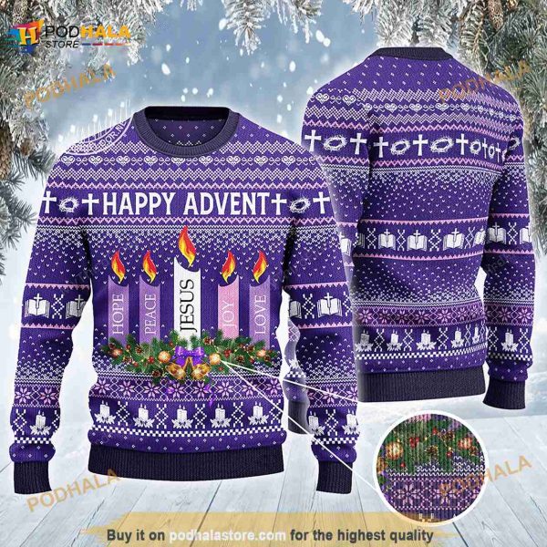 3D Happy Advent Hope Peace Jesus Joy Love Funny Ugly Sweater