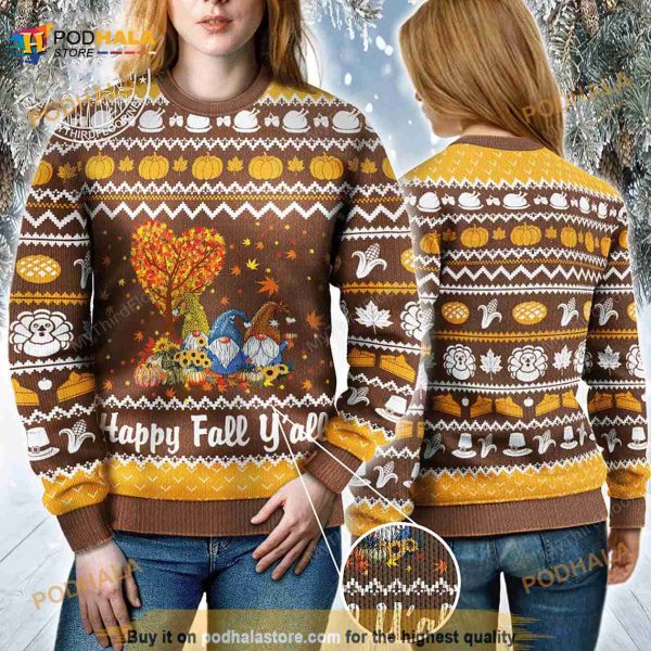 3D Happy Fall Y’all Thanksgiving Gift Ugly Christmas Sweater