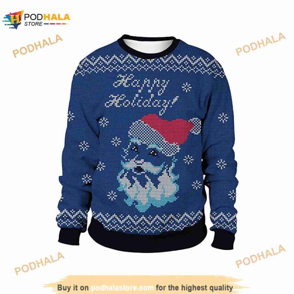 3D Happy Holiday Santa Claus Smile Christmas Funny Ugly Sweater