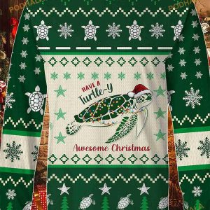 3D Have A Turtle-y Awesome Christmas Knitted Funny Ugly Sweater