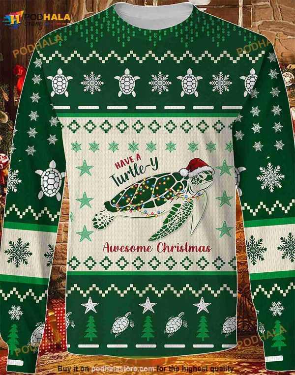 3D Have A Turtle-y Awesome Christmas Knitted Funny Ugly Sweater
