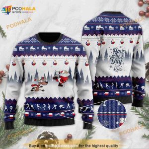 3D Have An Ice Day Santa Claus And Reindeer Funny Ugly Sweater