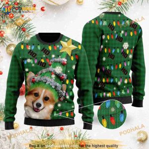 3D Ho Ho Ho Corgi Christmas Tree Funny Ugly Sweater