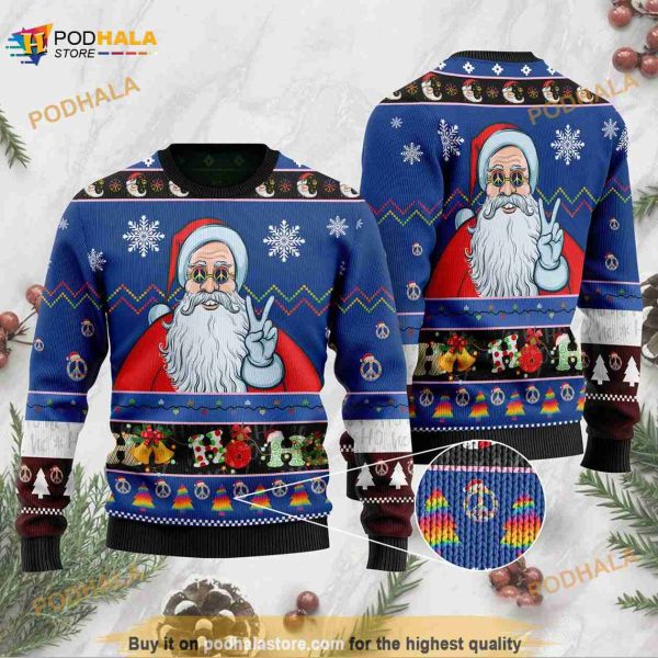 3D Ho Ho Ho Hippie Santa Claus Christmas Funny Ugly Sweater