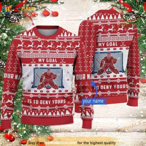 3D Hockey Goalie My Goal Is To Deny Yours Funny Ugly Sweater