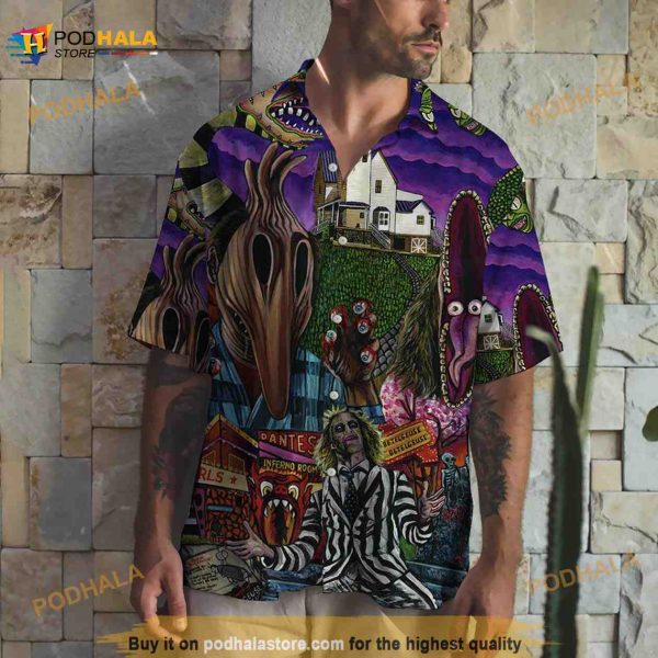 3D Horror Beetlejuice Tropical Hawaiian Shirt, Aloha Shirt, Halloween Beetlejuice Horror Button Up Shirt