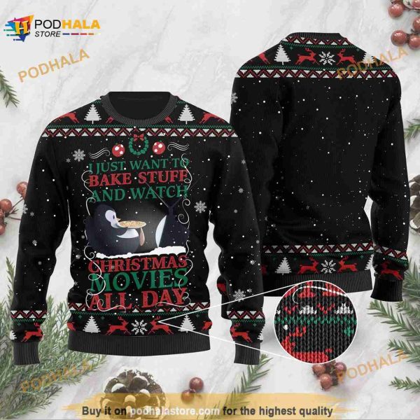 3D I Just Want To Bake Stuff And Watch Christmas Funny Ugly Sweater