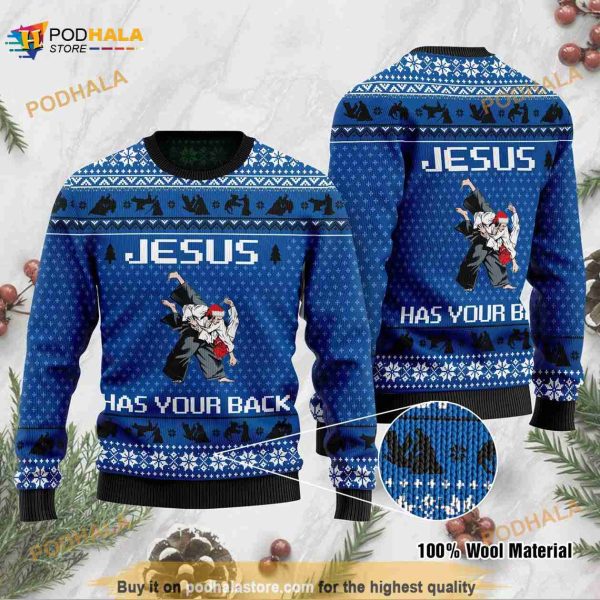3D Jesus Has Your Back Aikido Jesus Ugly Christmas Sweater