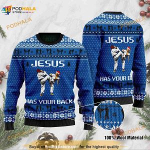 3D Jesus Has Your Back Karate Jesus Ugly Christmas Sweater