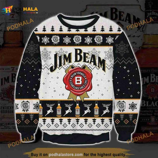 3D Jim Beam Whiskey 1795 Funny Ugly Sweater Christmas