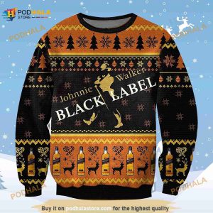 3D Johnnie Walker Black Label Whiskey Funny Ugly Sweater Christmas