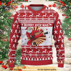 3D Karate Santa Merry Kick Mas Funny Ugly Sweater