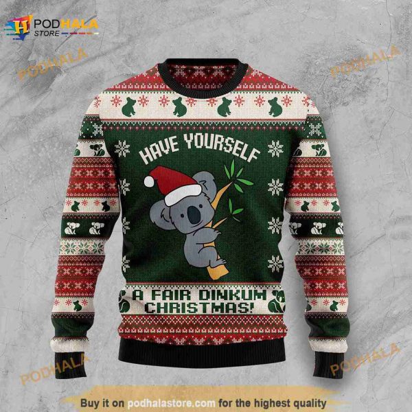 3D Koala Australian Fair Dinkum Christmas Ugly Christmas Sweater