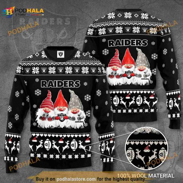 3D Las Vegas Raiders Gnome Noel Christmas Funny Ugly Sweater