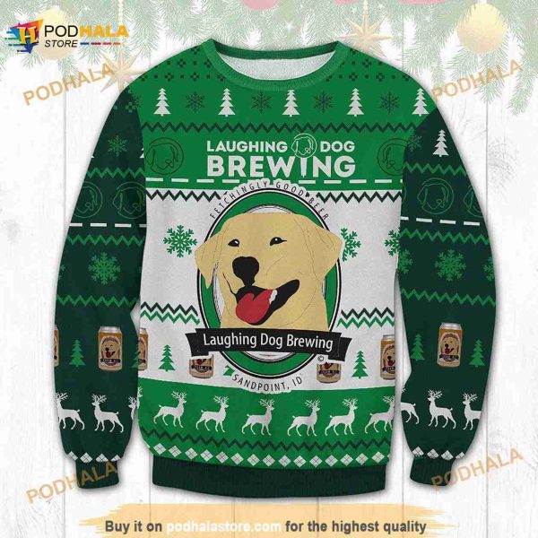 3D Laughing Dog Brewing Christmas Funny Ugly Sweater