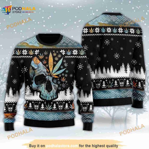 3D Leaf Skull Christmas Funny Ugly Sweater