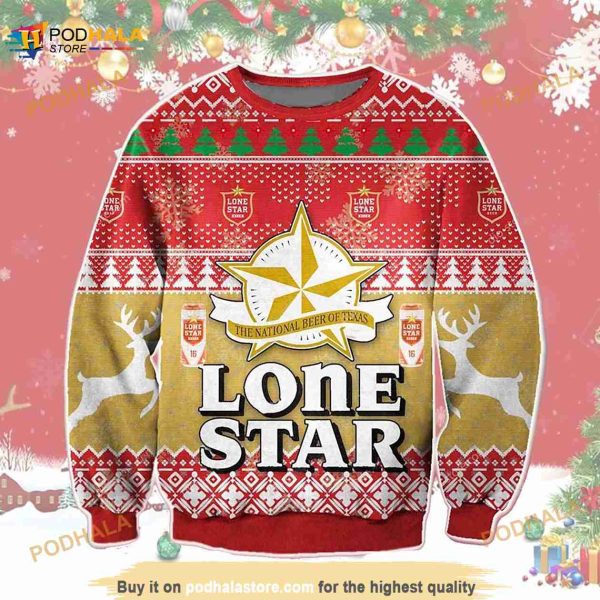 3D Lone Star Funny Ugly Sweater Beer Drinking Christmas