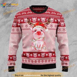 3D Lovely Pig Reindeer Ugly Christmas Sweater