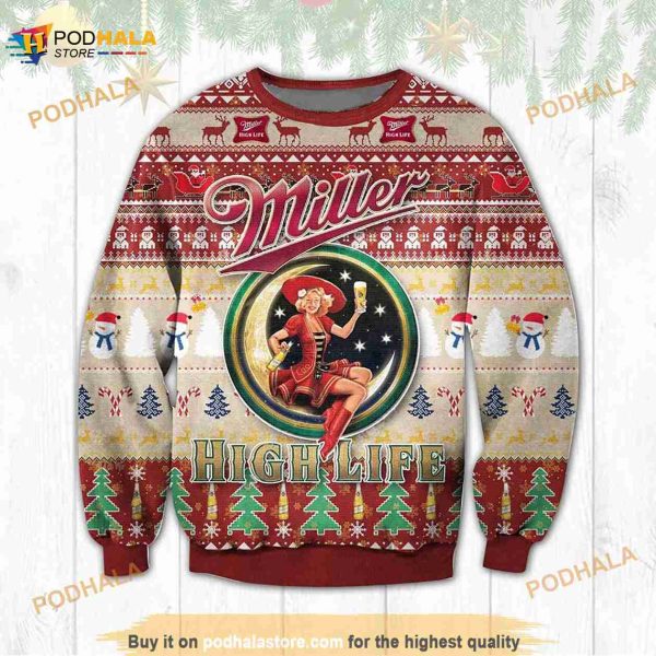 3D Miller Highlife Funny Ugly Sweater Beer Drinking, Xmas Gift, Christmas