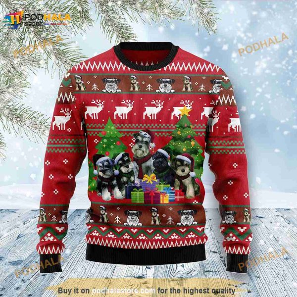 3D Miniature Schnauzer Family Snow Ugly Christmas Sweater