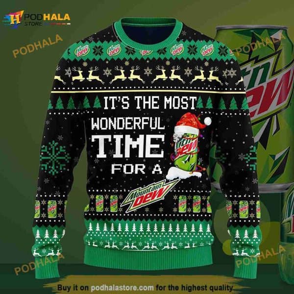 3D Most Wonderful Time For A Mountain Dew Christmas Funny Ugly Sweater, Xmas Gift