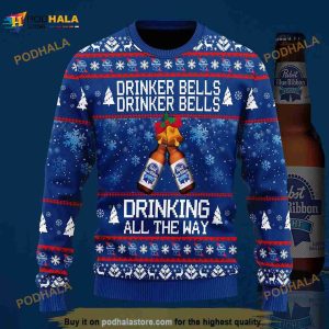 3D Pabst Blue Ribbon Drinker Bells Drinker Bells Drinking Funny Ugly Sweater, Xmas Gift