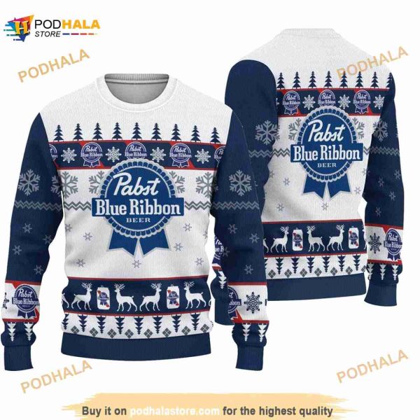 3D Pabst Blue Ribbon Funny Ugly Sweater Beer, Xmas Gift