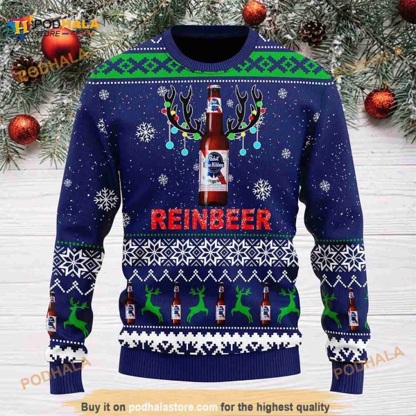 3D Pabst Blue Ribbon Reinbeer Christmas Sweater, Xmas Gift