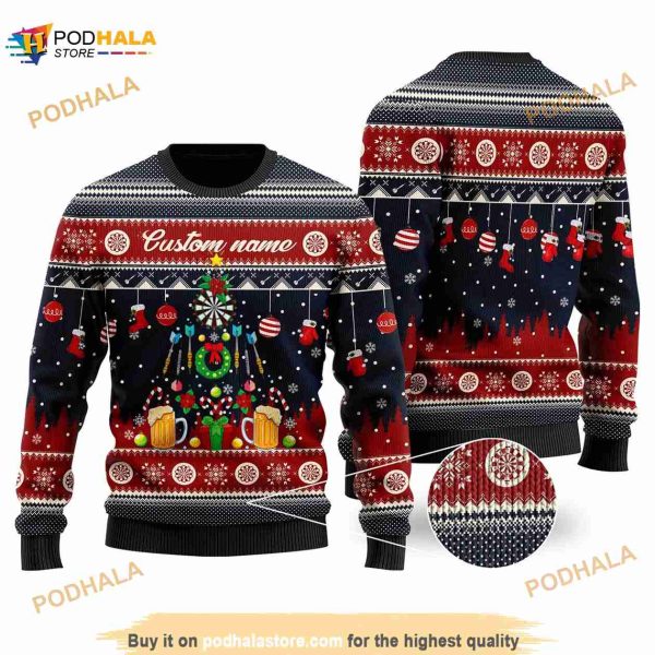 3D Personalized Name Darts And Beer Noel Pattern Custom Sweater