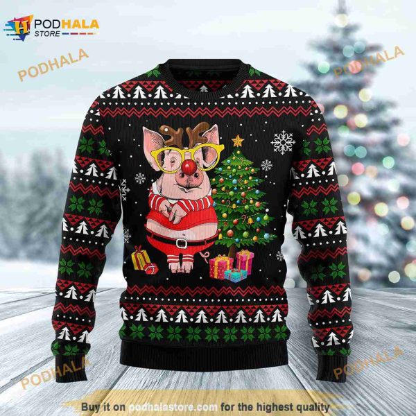 3D Pig Gorgeous Reindeer Ugly Christmas Sweater, Xmas Gift