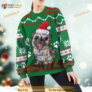 3D Pug Green Christmas Funny Ugly Sweater, Xmas Gift